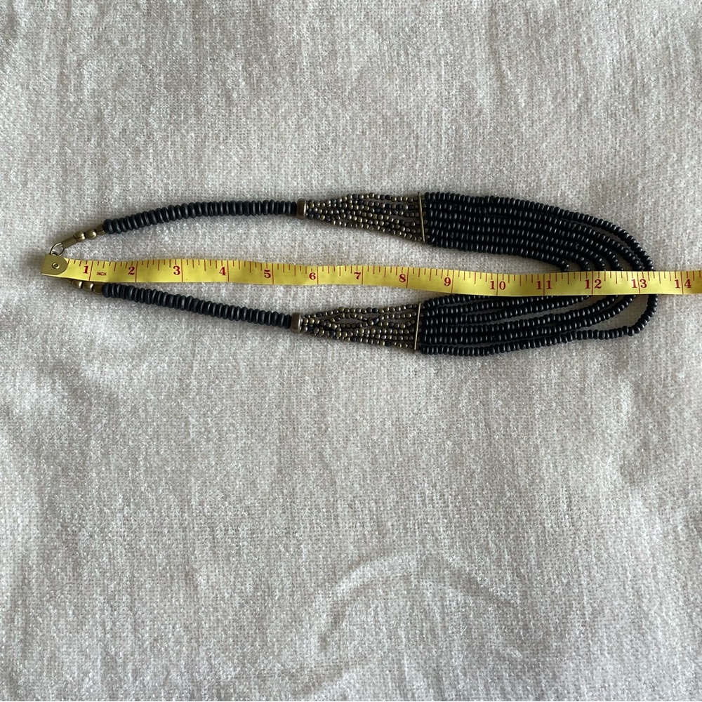 Vintage Beaded Necklace, Black Beaded Necklace, Gold beads, Brass beads - Picture 4 of 6
